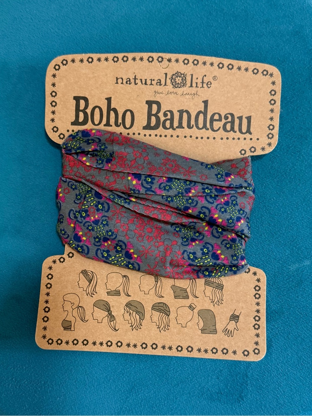 NATURAL LIFE Boho Bandeau Headwrap - Blue with Pink & Green Floral